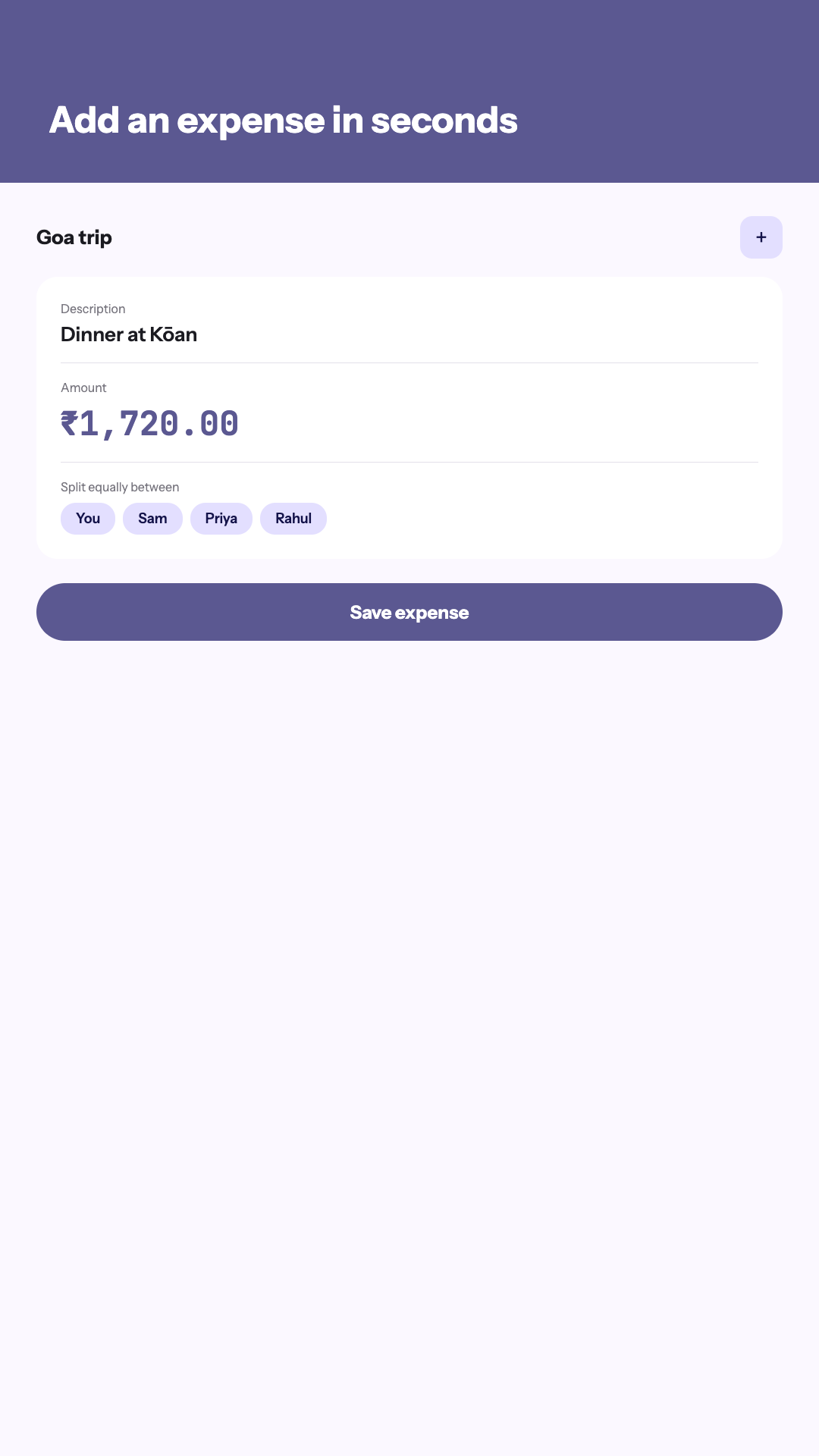 Adding an expense in OpenSplit